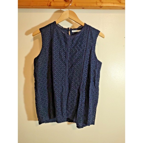 Quiosque Women's 38 Top Sleeveless Embroidered Basic Fashion Navy Blue - Picture 1 of 6